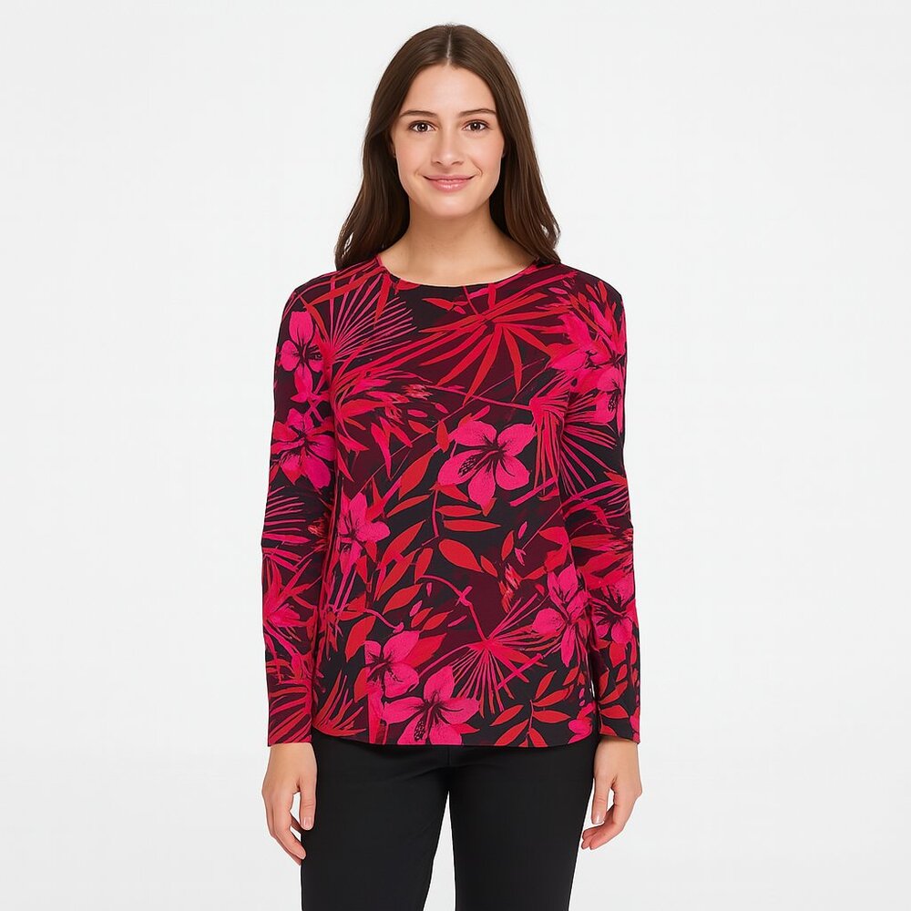 Sharon Anthony Floral Long Sleeve Top M | Pink Burgundy Black